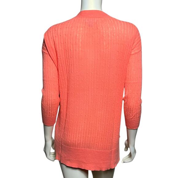 JCP Women's Coral Pink Ribbed Button Front Cardigan Sweater Cotton Blend Size M - Picture 3 of 9